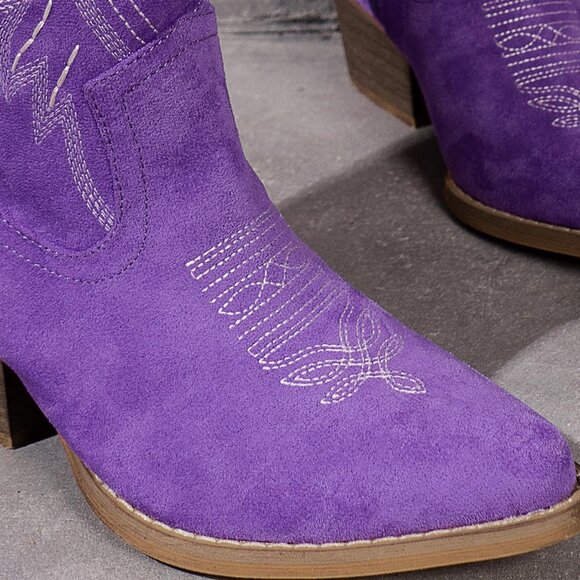 ⚡Women's Purple Solid Color Suede Embroidered Side Zipper High Heeled Boots - Picture 7 of 7